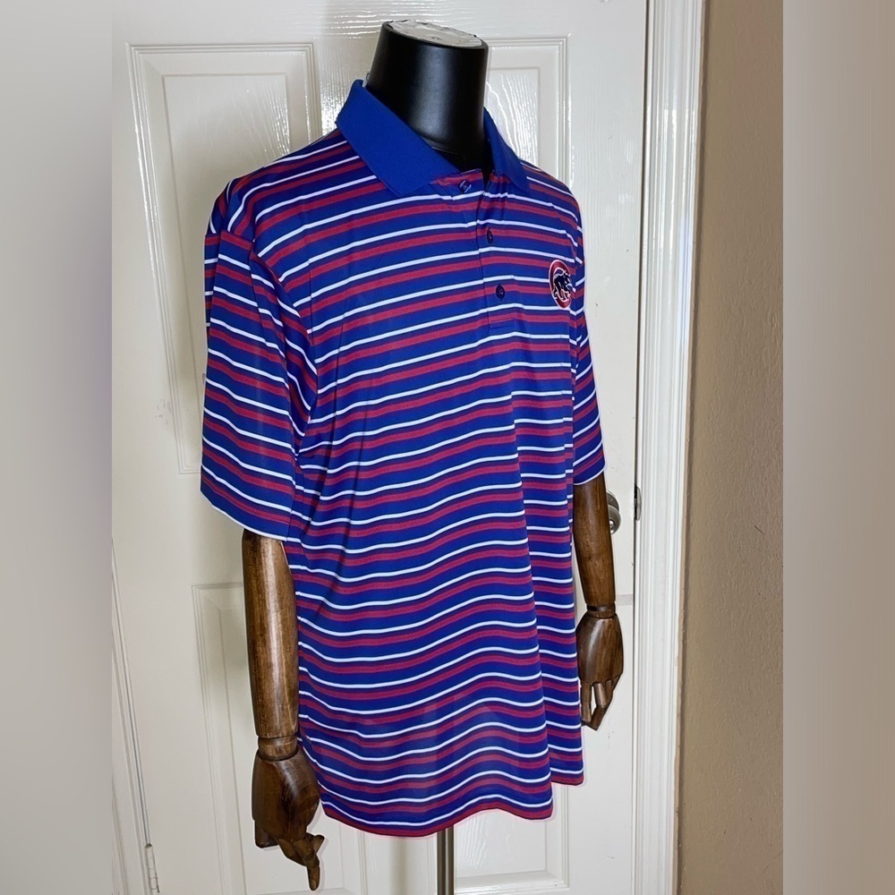 Chicago Cubs Polo Shirt Blue Striped Majestic MLB Men’s Size XL - Picture 3 of 9